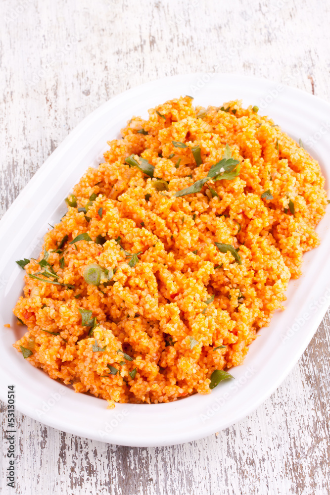 Kisir, Bulgur salad with tomato paste, parsley and onion Kisir, Bulgur salad with tomato paste, parsley and onion