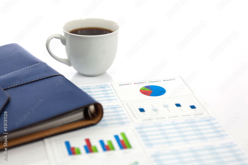 Business report with cup of coffee Business report with cup of coffee