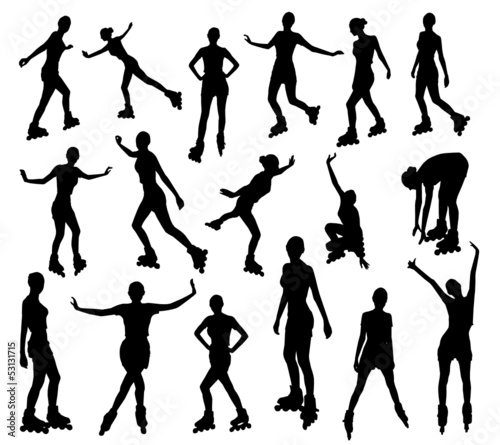 Silhouettes of roller girl