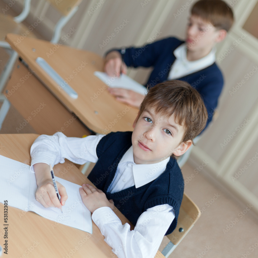 Obraz premium Diligent student sitting at desk, classroom
