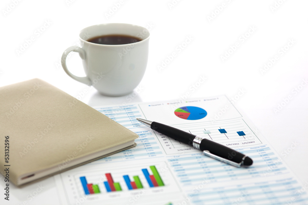 Business report with cup of coffee Business report with cup of coffee