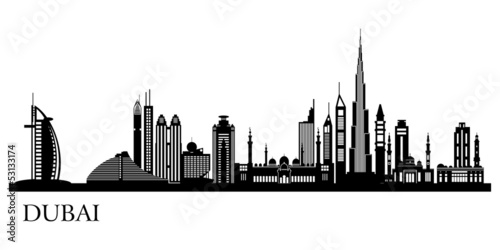 Dubai City skyline detailed silhouette