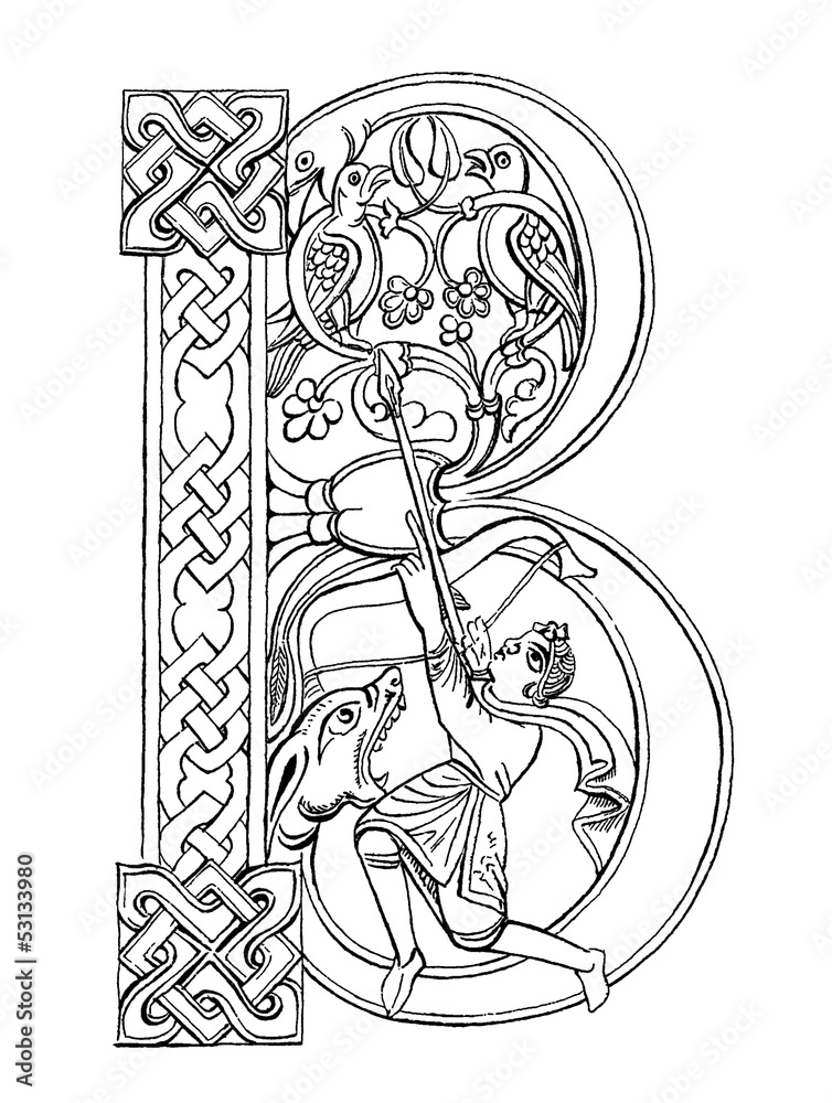Lettrine B - Medieval Page Ornament : Hunter