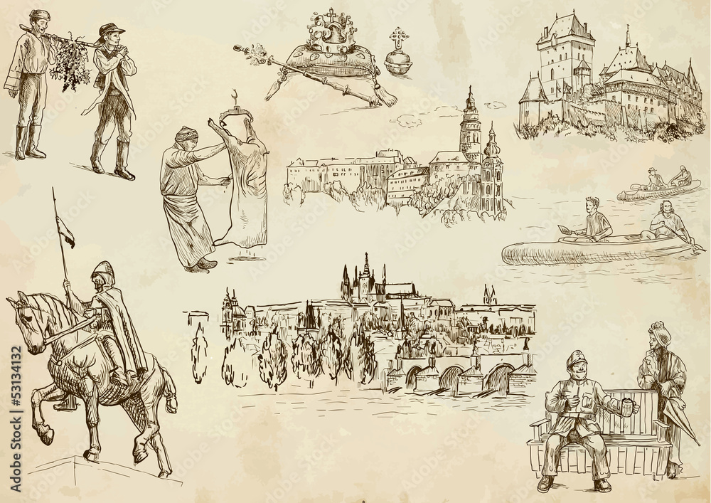 Obraz premium Kolekcja czechosłowacka 2 - rysunki ręczne do zestawu wektorowego