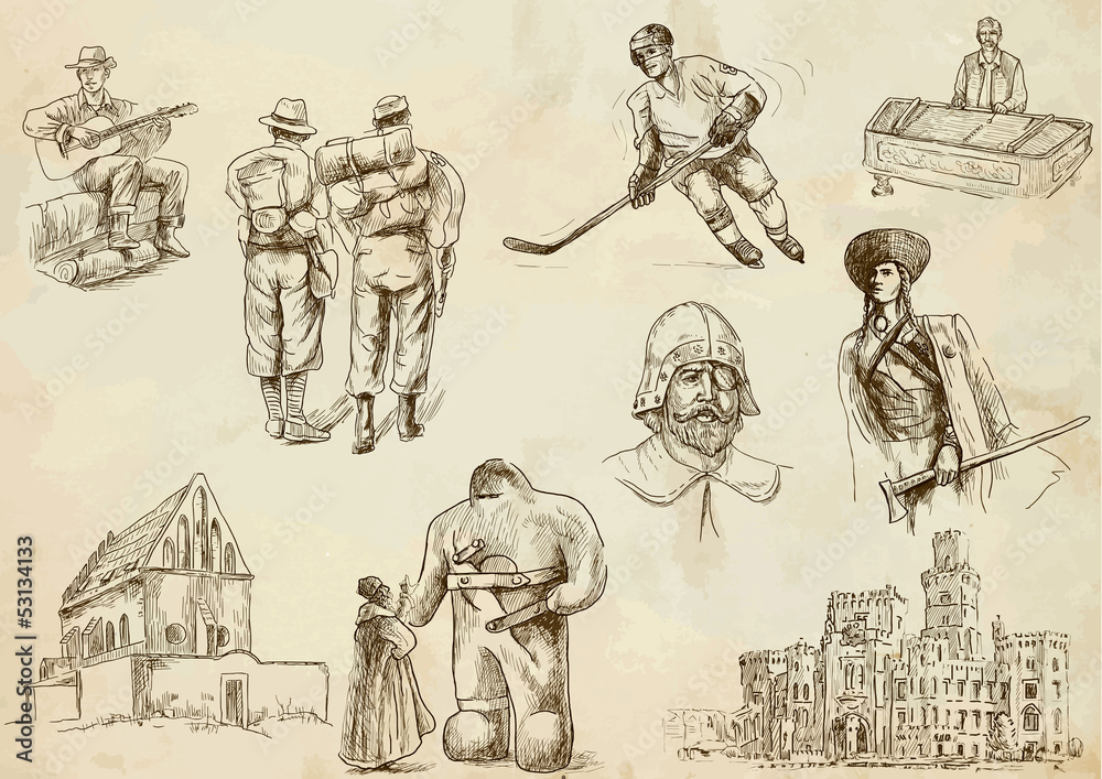 Naklejka premium Czechoslovakia collection 1 - hand drawings into vector set