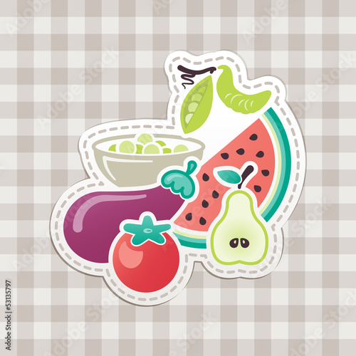 Fruits and vegetables with checkered tablecloth