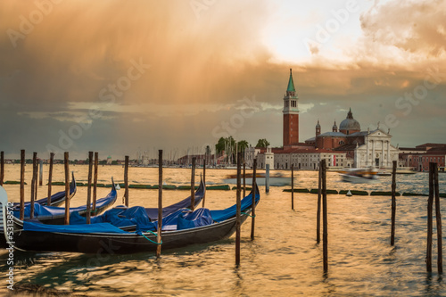 Gondola and San Giorgio Maggiore Church in sunset, Venice © shaiith