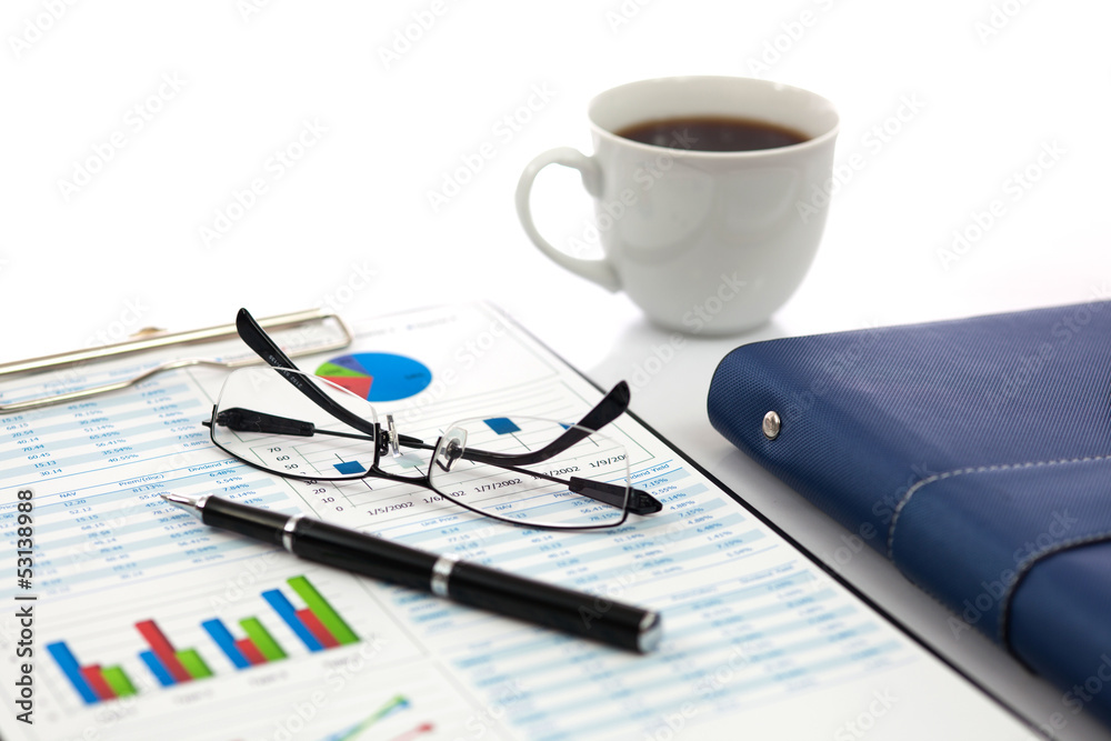 Business report with cup of coffee Business report with cup of coffee