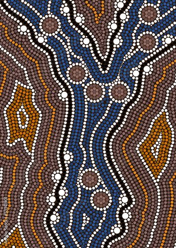 A illustration based on aboriginal style of dot painting depicti