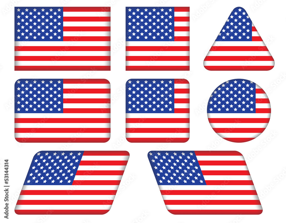 set of buttons with United States flag set of buttons with United States flag