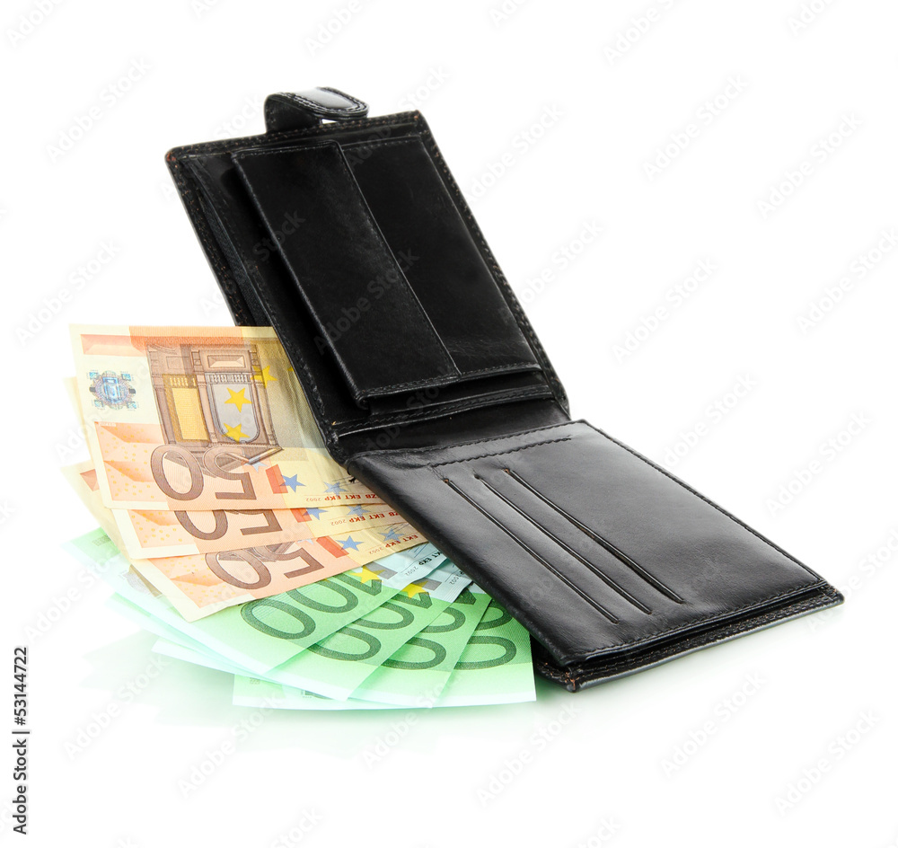 Euro in wallet isolated on white Euro in wallet isolated on white