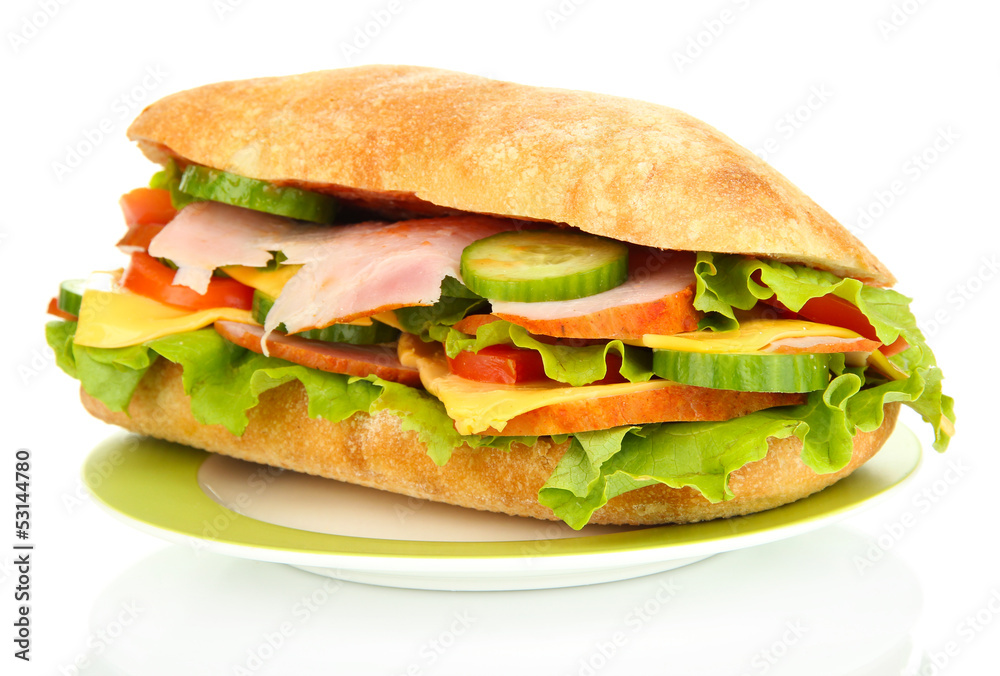 Fresh and tasty sandwich with ham and vegetables isolated Fresh and tasty sandwich with ham and vegetables isolated