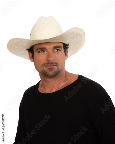 Cowboy in a white hat and black shirt