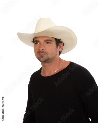 Cowboy in a white hat and black shirt