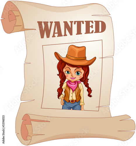 A poster of a wanted cowgirl