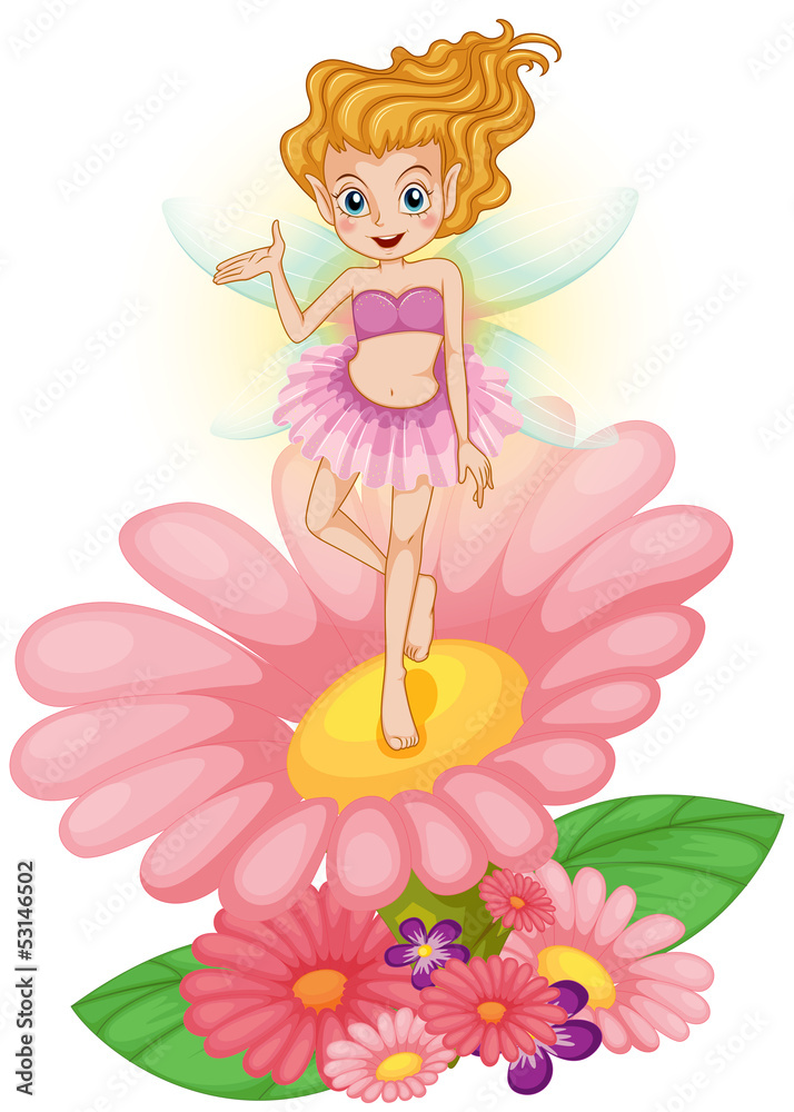 A fairy standing above the flower