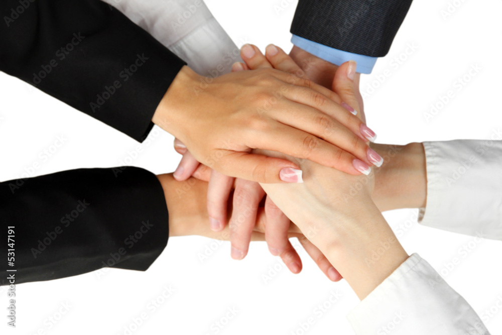 Group of young people's hands isolated on white Group of young people's hands isolated on white