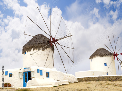 Windmills on the lovely Island of Mykonos Greece