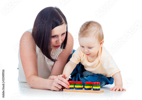 mother and baby play pyrami...