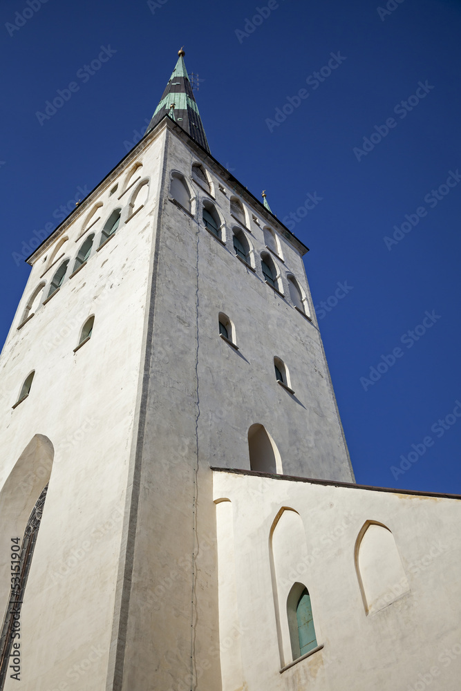Fototapeta premium Church St Olaf above deep blue sky in Tallinn, Estonia