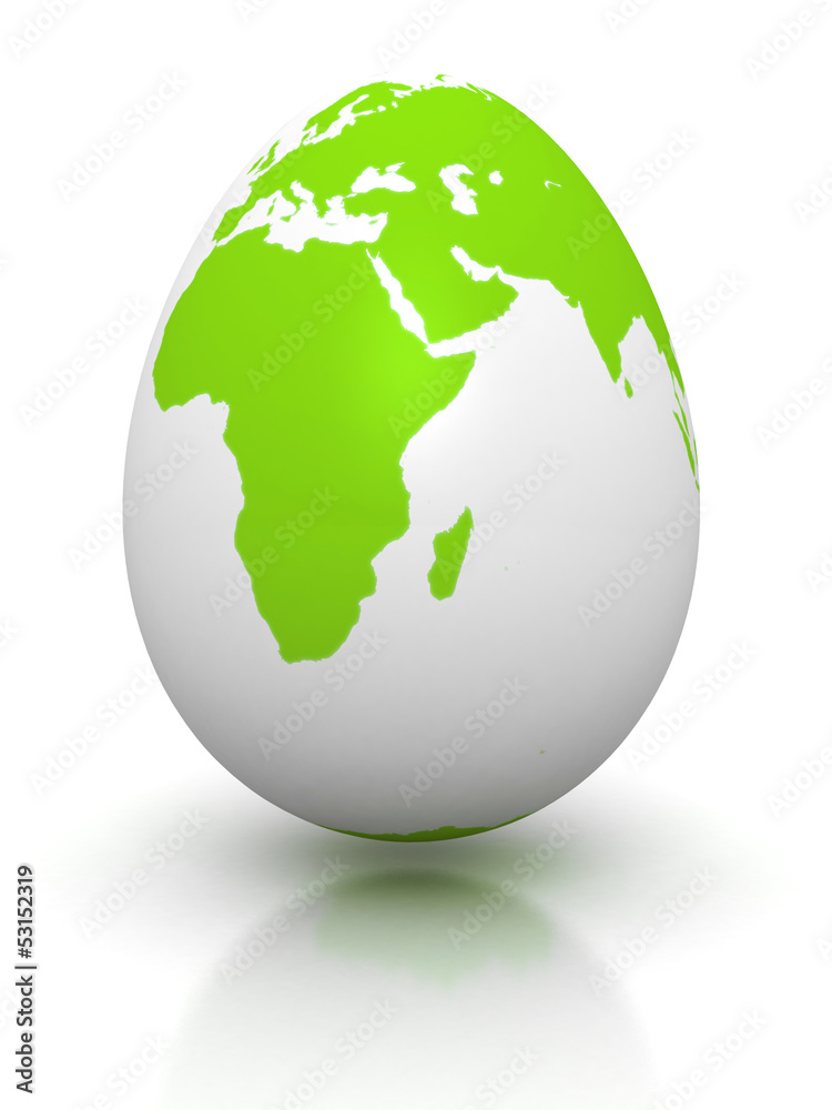Obraz premium green earth globe egg on white background
