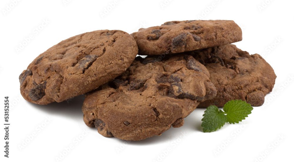 Chocolate pastry cookies isolated on white background