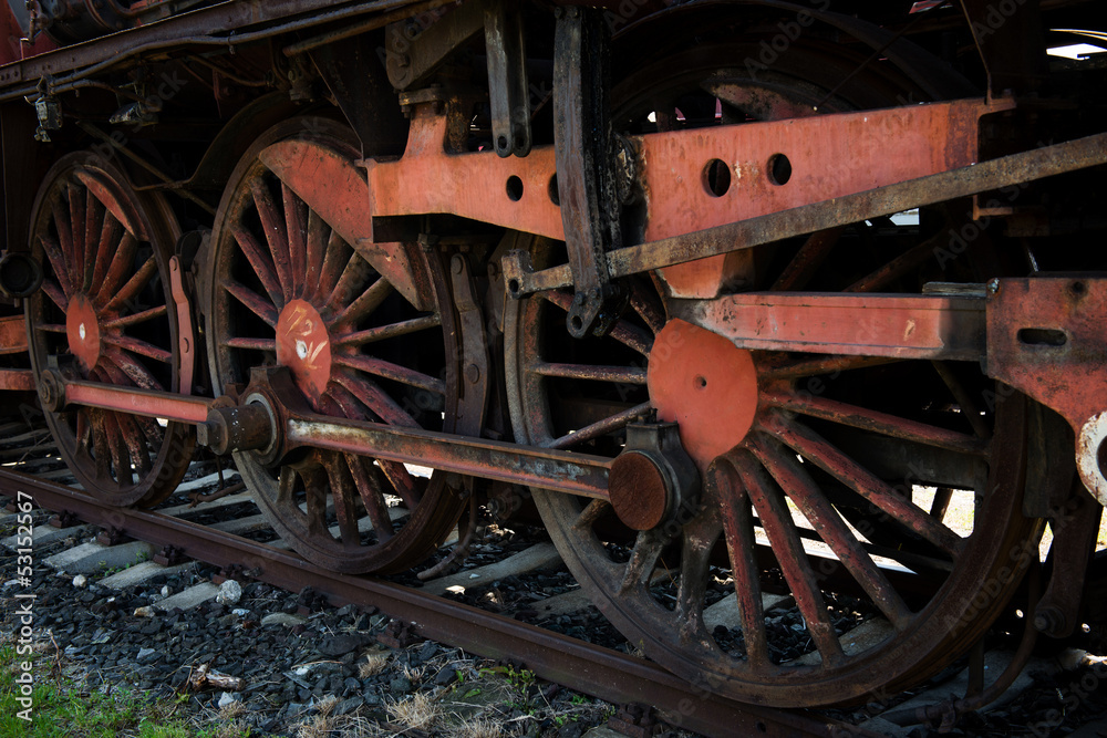 detail of steam locomotive wheels detail of steam locomotive wheels