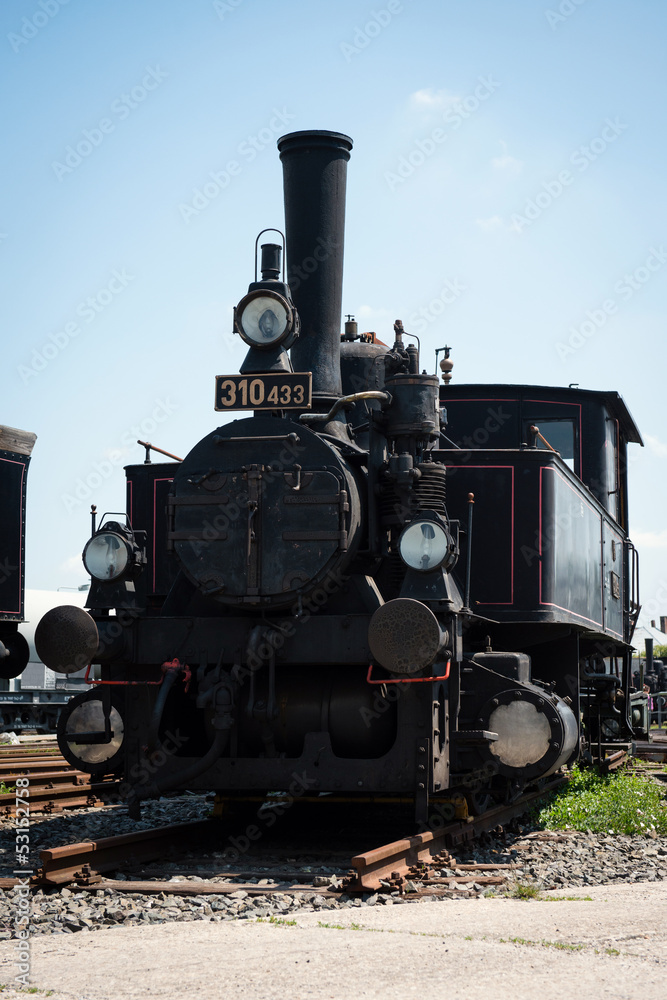 Fototapeta premium Front view of vintage steam locomotive