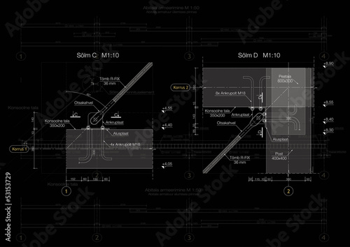 Vector details of a construction on a black background. AI CS.