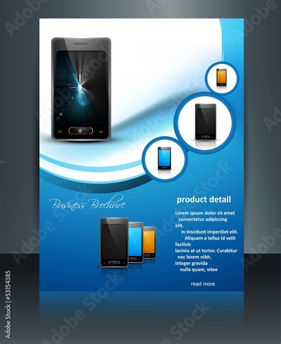 Brochure presentation reflection template mobile phone blue colo