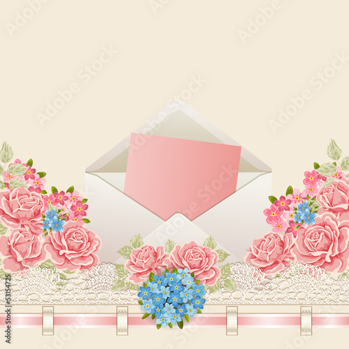 Vintage background with roses. Greeting card