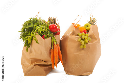Shopping bags vegetables and fruit