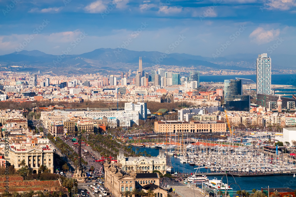 view of Barcelona city with Port Vell