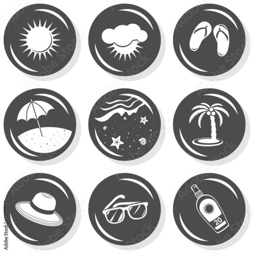 słońce pogoda plaża szare okrągłe ikony zestaw na białym tle