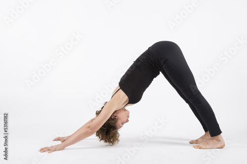 Yoga posture adho mukha svanasana downward dog white background