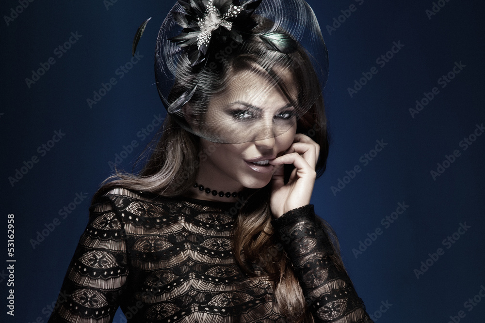 Portrait of elegant attractive lady in black. Portrait of elegant attractive lady in black.