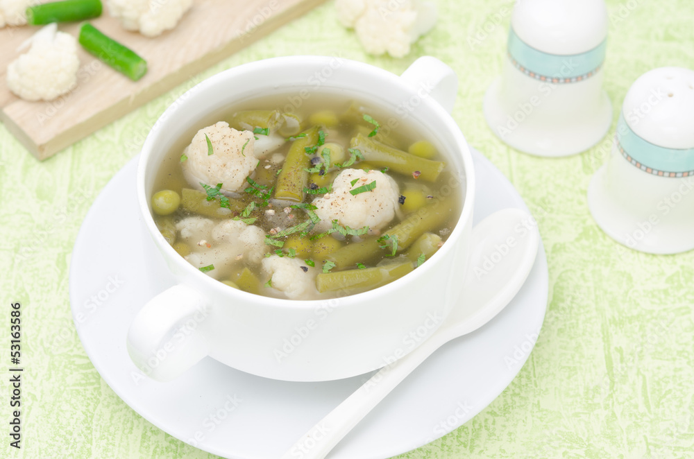 vegetable soup with cauliflower and green beans horizontal vegetable soup with cauliflower and green beans horizontal