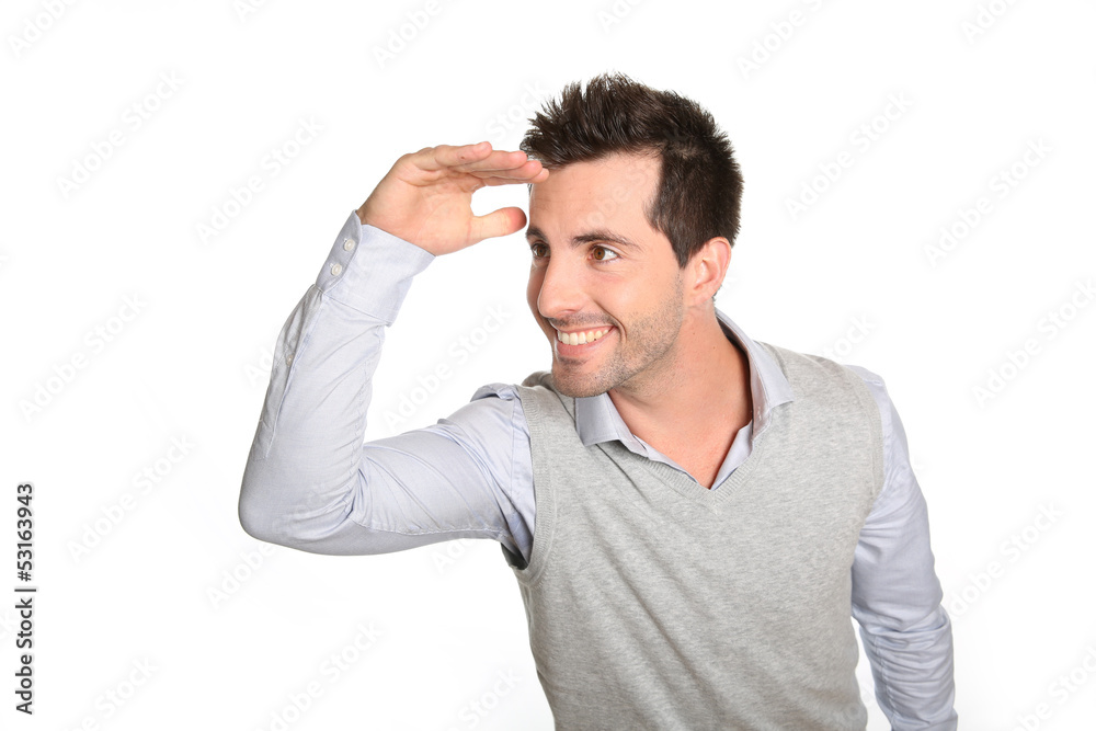 Man looking away wiuth hand on forehead Man looking away wiuth hand on forehead