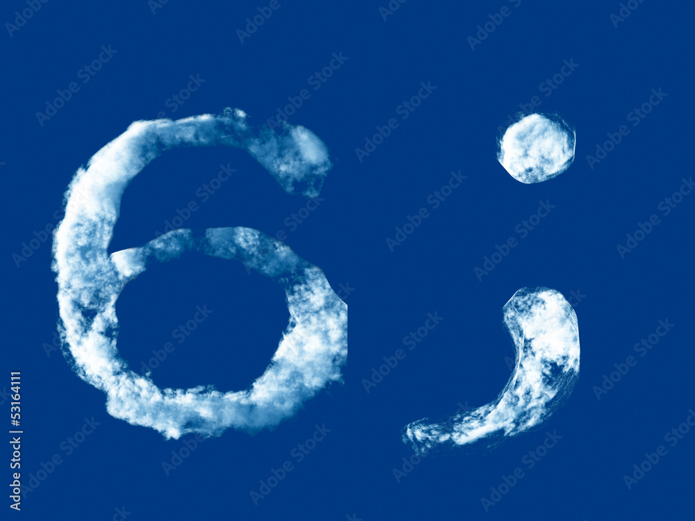 Digit '6' and semicolon sign from clouds alphabet