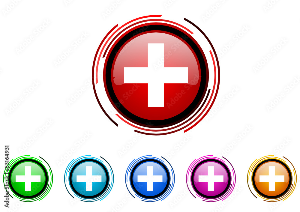 plus vector glossy web icon set