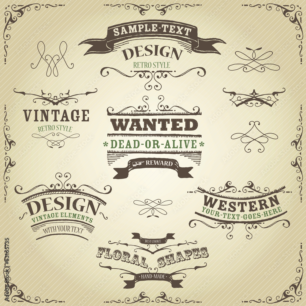 Hand Drawn Western Banners And Ribbons