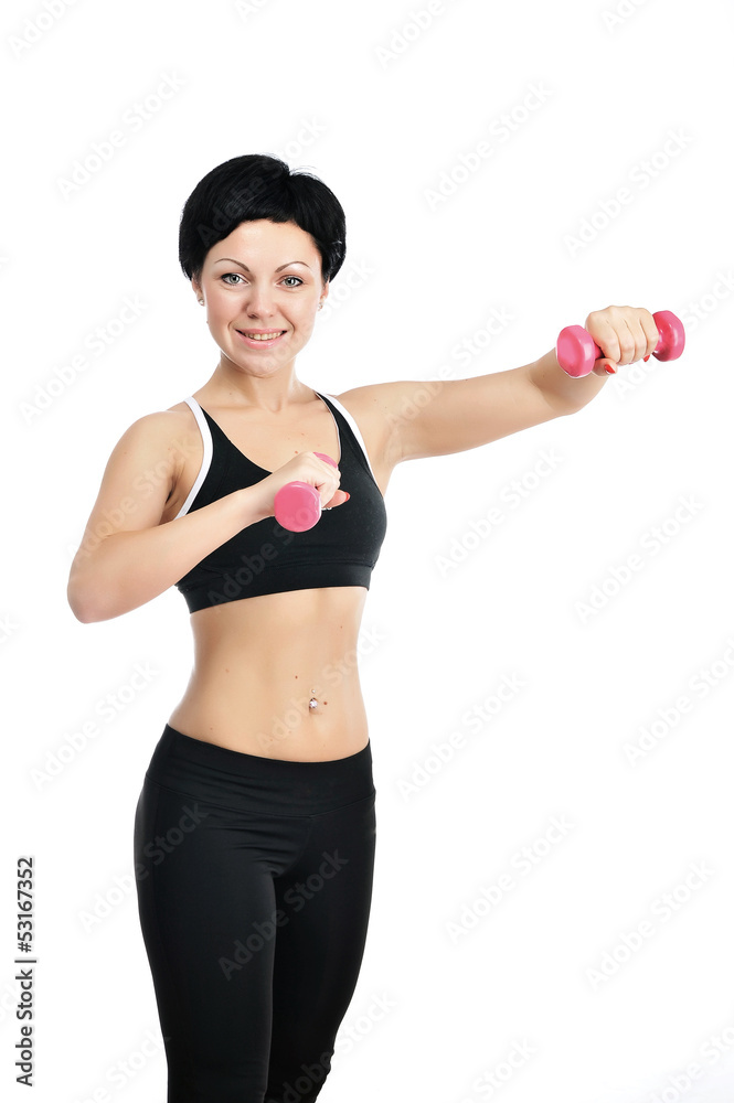 Portrait of young fitness woman with a dumbbells Portrait of young fitness woman with a dumbbells