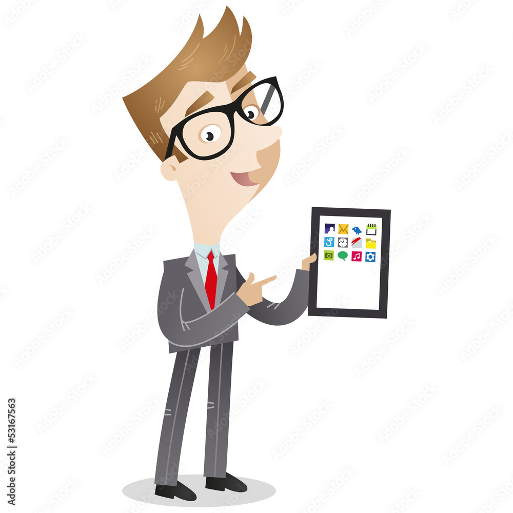 Businessman, tablet computer, pointing, explaining Businessman, tablet computer, pointing, explaining