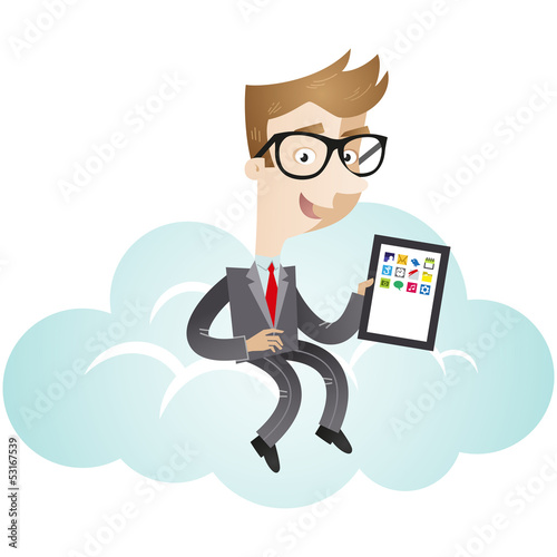 Businessman, cloud computing, sitting, tablet