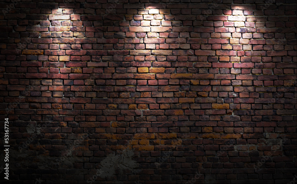 Brick wall with lights - obrazy, fototapety, plakaty 