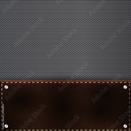 Brown leather and metal grid background