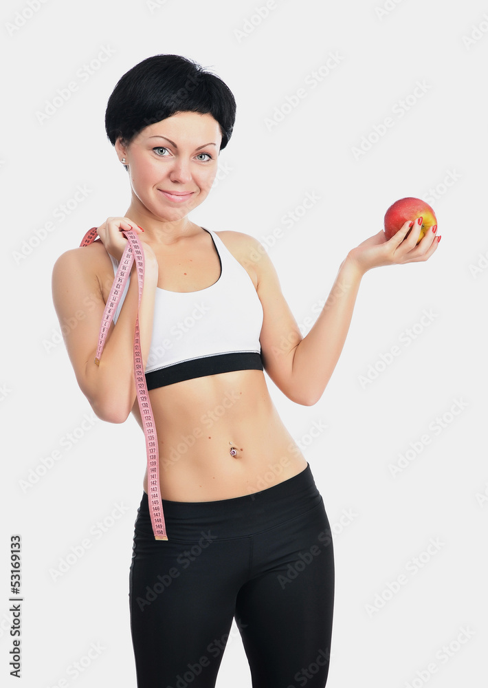 Portrait of young fitness woman with apple Portrait of young fitness woman with apple