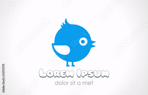Logo little funny fat bird abstract. Children fun concept.