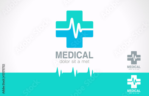 Medicine cross logo. Pharmacy logotype. Cardiogram concept.