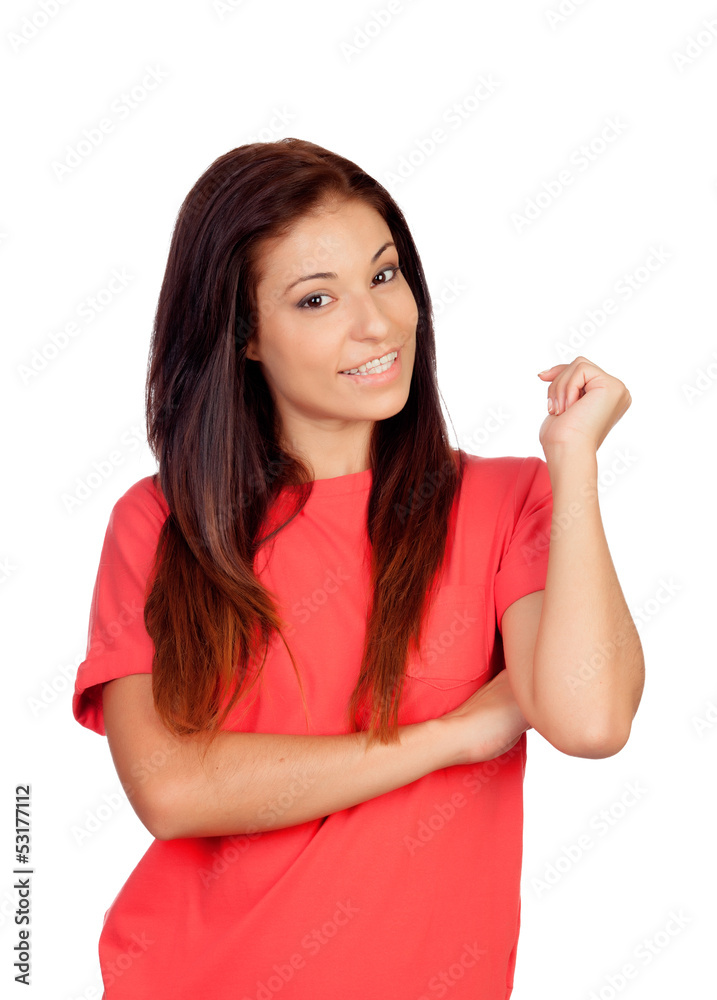 Attractive brunette girl dressed in red Attractive brunette girl dressed in red